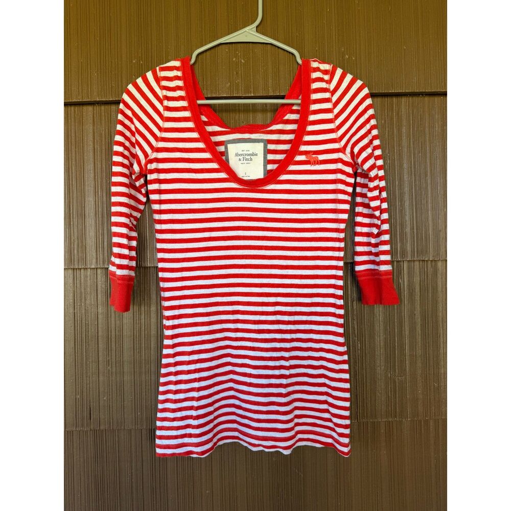 Abercrombie & Fitch Red and White Striped Half Sleeve